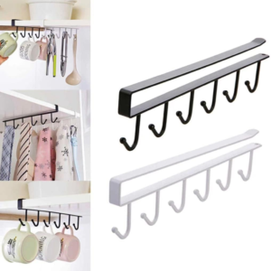 Iron 6 Hooks Storage Shelf Wardrobe Cabinet Metal Under Shelves Mug Cup Hanger Bathroom Kitchen Organizer Hanging Rack Holder